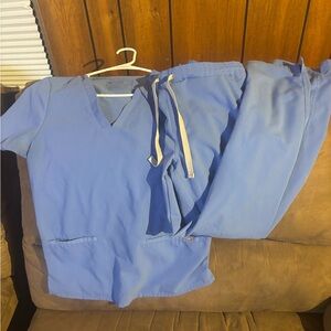 Blue Scrub Set with Drawstring Pants